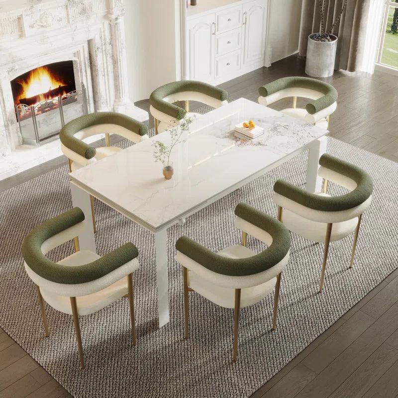 Rectangular Expandable Sintered Stone 78.75'' L x 31.5'' W, 9 Piece Dining Set - Ouch Cart 