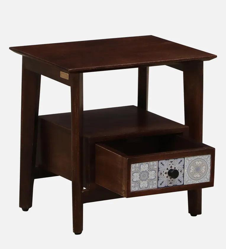 Solid Wood Bedside Table In Tubbaq Finish With Drawer - Ouch Cart 