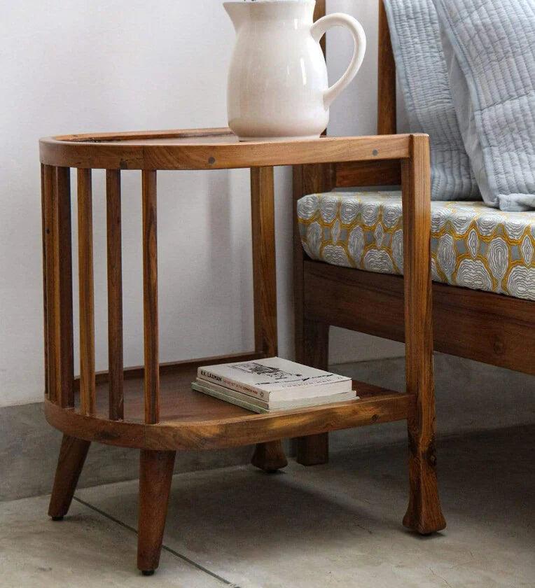 Solid Wood Bedside Table In Natural Finish - Ouch Cart 