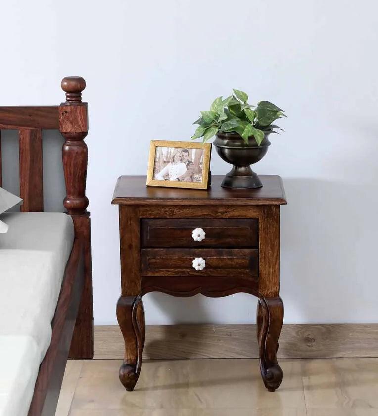 Sheesham Bedside Table In Scratch Resistant Provincial Teak Finish - Ouch Cart 