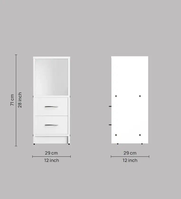 Bedside Table in White Colour With Drawers - Ouch Cart 