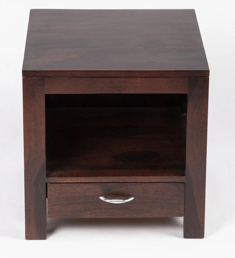 Sheesham Wood Bedside Table in Walnut Finish with Drawer - Ouch Cart 