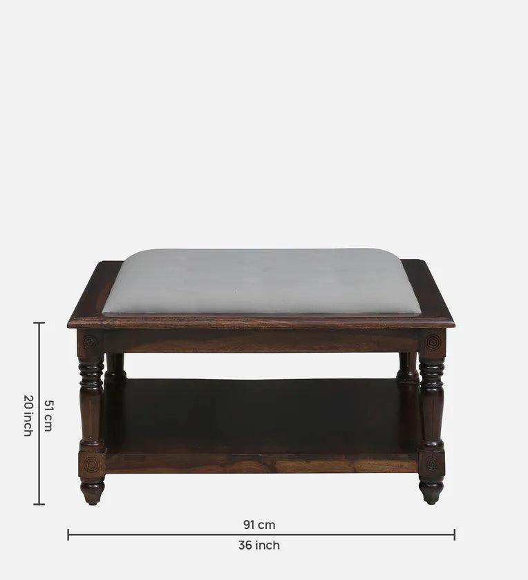 Sheesham Wood Coffee Table In Provincial Teak With Upholstered Top - Ouch Cart 