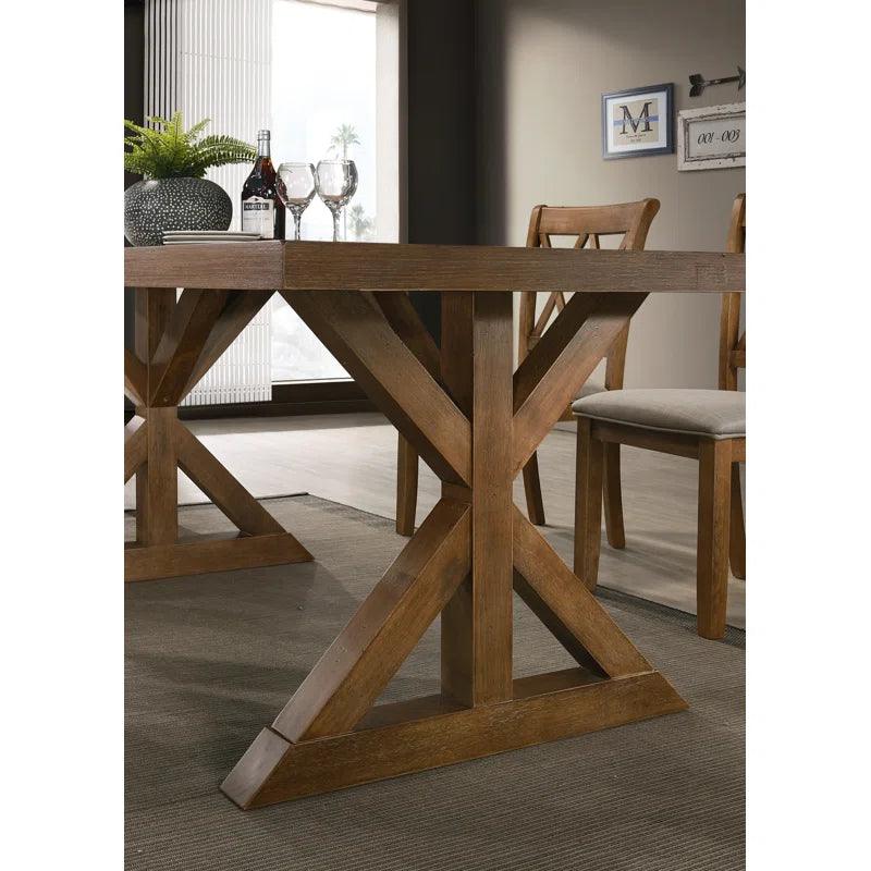 Wood Trestle Dining Set, Brushed Driftwood Finish - Ouch Cart 