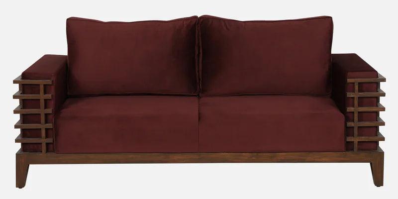 Solid Wood 3 Seater Sofa In Wine Red Colour - Ouch Cart 