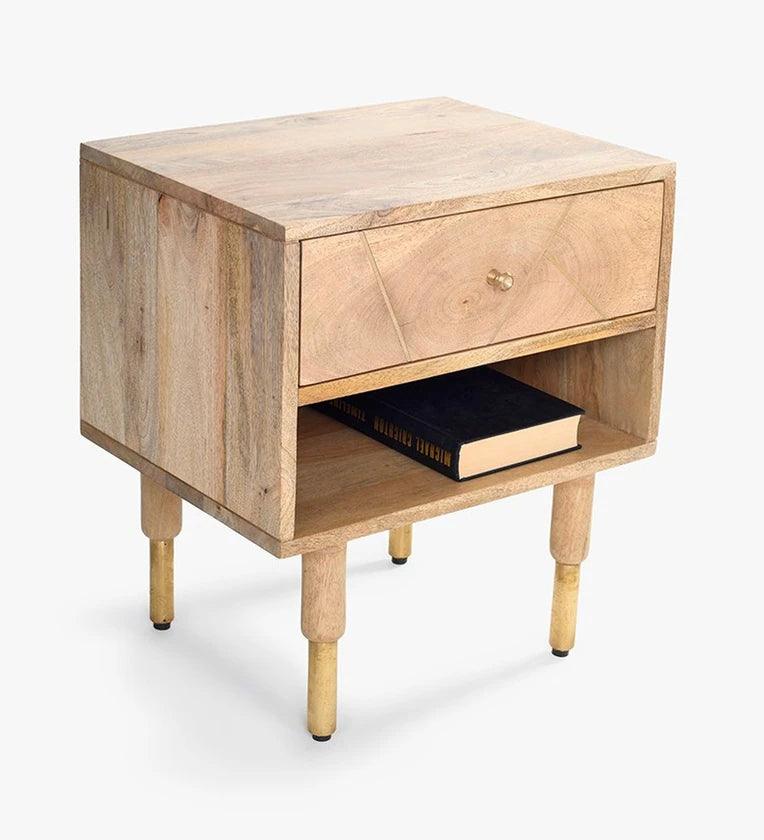 Solid Wood Bedside Table In Natural Finish - Ouch Cart 