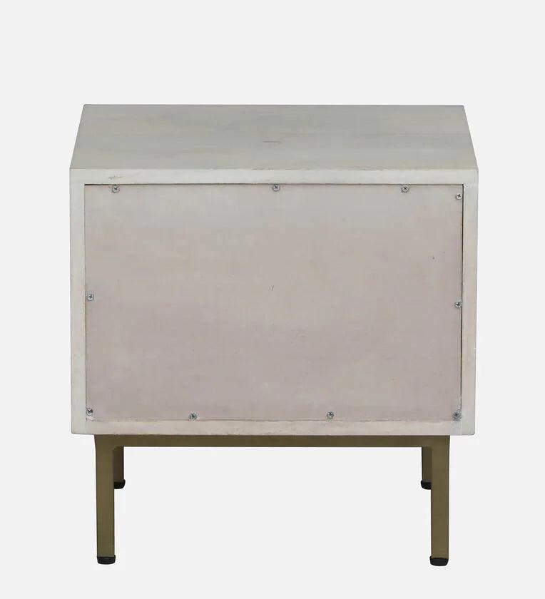 Solid Wood Bedside Table In Whitewash Finish With Drawer - Ouch Cart 