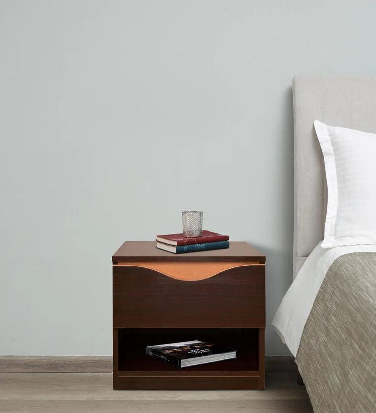 Bedside Table in Brown Finish with Drawer - Ouch Cart 