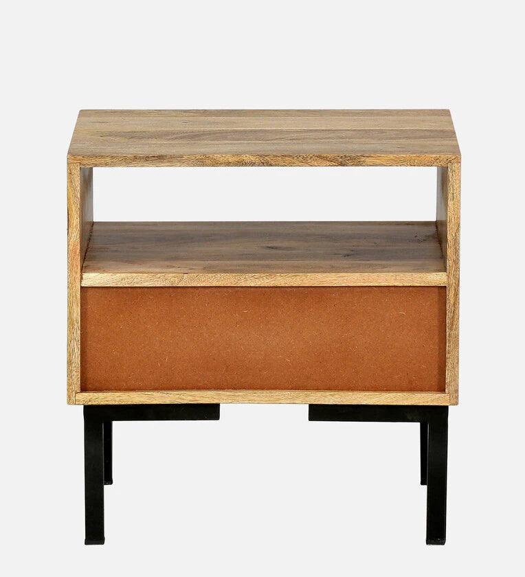 Solid Wood Bedside Table In Scratch Resistant Natural Finish With Drawer - Ouch Cart 