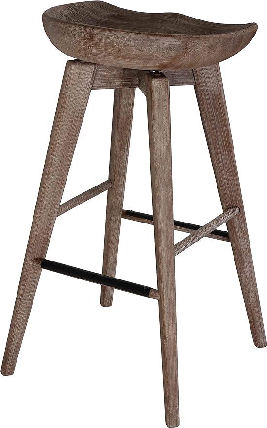 Home Tiwi Backless Swivel Barstool in Solid Wood, 29" Whitewash Gray - Ouch Cart 