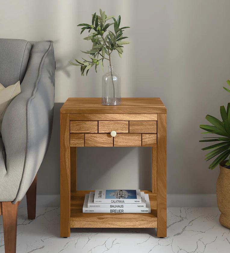 Sheesham Wood Bedside Table In Rustic Teak Finish - Ouch Cart 