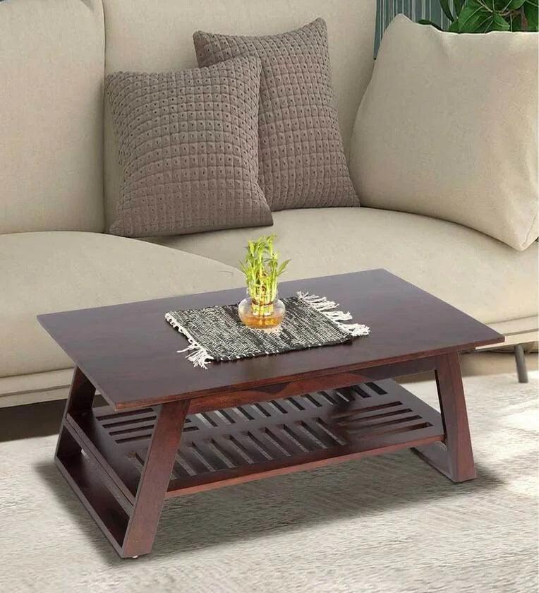 Large Coffee Table in Dark Walnut Finish - Ouch Cart 