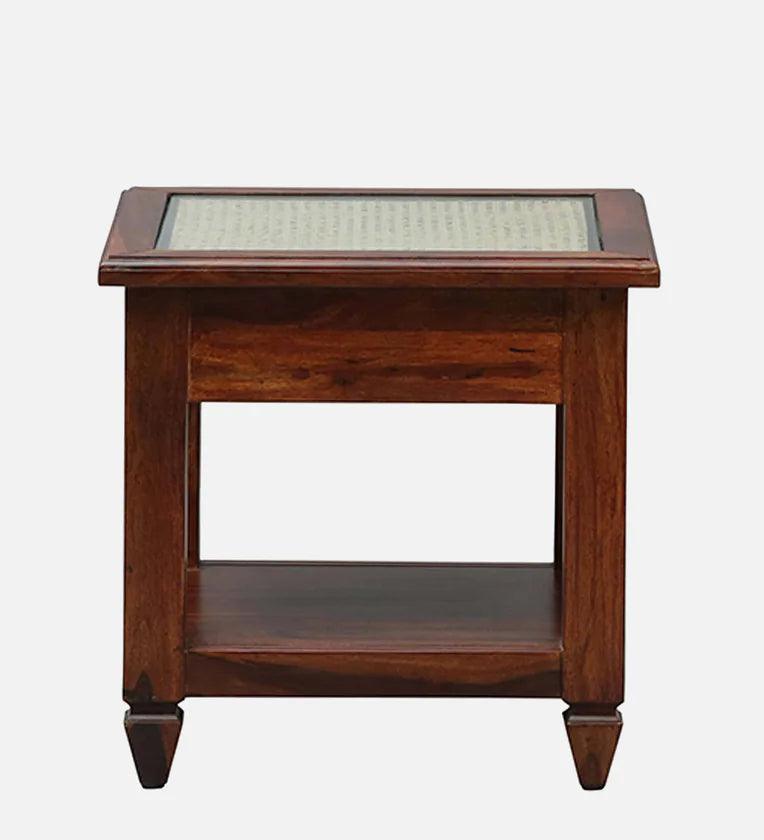 Sheesham Wood Bedside Table In Honey Oak & Cane Finish - Ouch Cart 