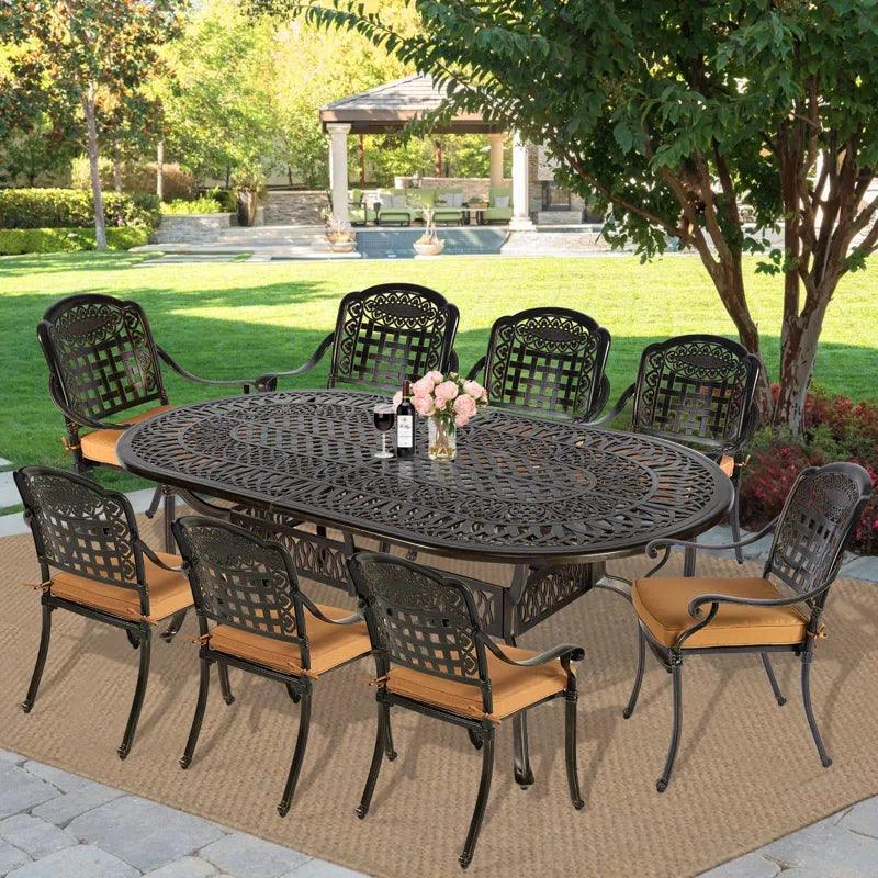 8 - Person Oval Outdoor Dining Set with Cushions - Ouch Cart 