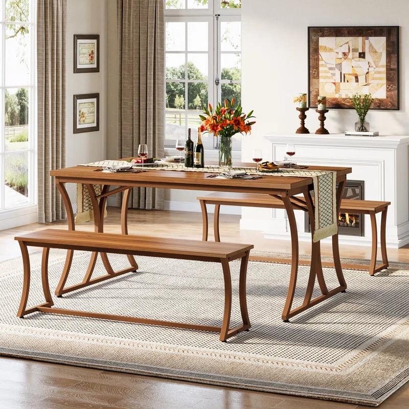 Table Set with 2 Benches and Table Runner for 4-6 People (Set of 3) - Ouch Cart 