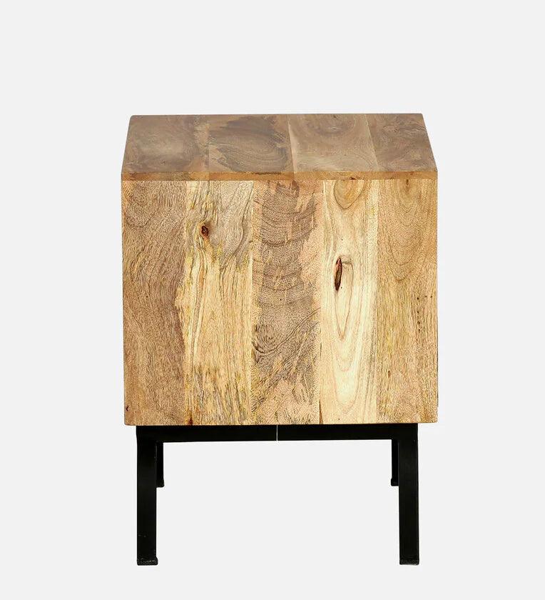 Solid Wood Bedside Table In Scratch Resistant Natural Finish With Drawer - Ouch Cart 