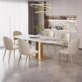 Luxury Marble Top 6 Seater Dining Table Set with Gold Finish Base & Upholstered Chairs