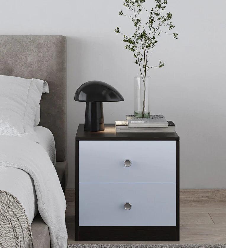 Bedside Table in Brown Flowery Wenge & Cold White Finish - Ouch Cart 