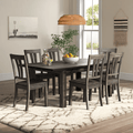 6 Seater Dining Set with Distressed Gray Oak Finish & Solid Rubberwood Construction