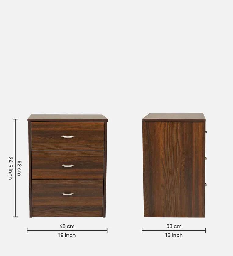 Bedside Table in Classic Walnut Finish with Drawers - Ouch Cart 