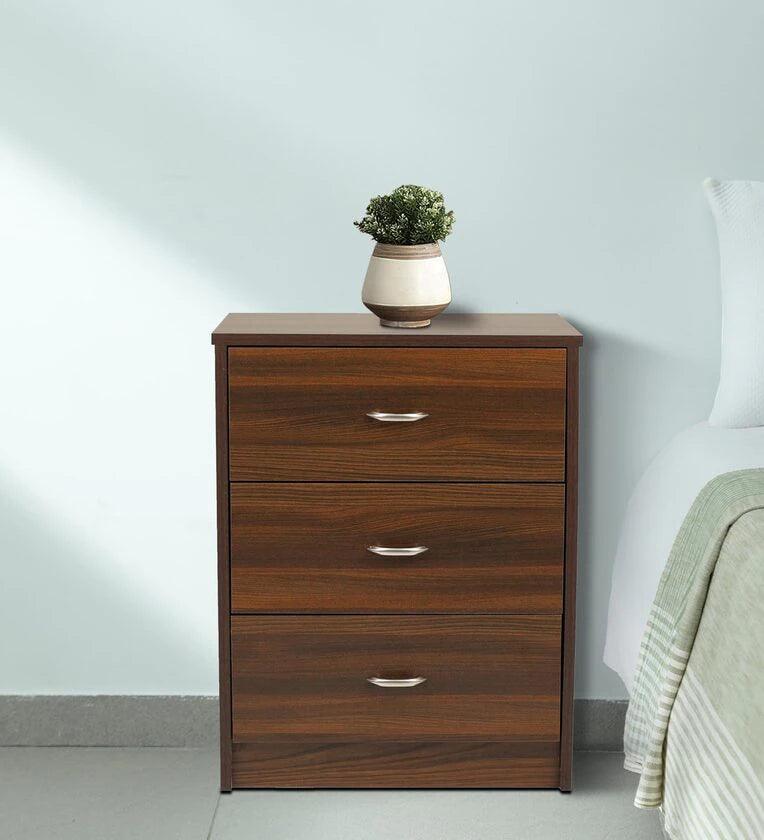 Bedside Table in Classic Walnut Finish with Drawers - Ouch Cart 