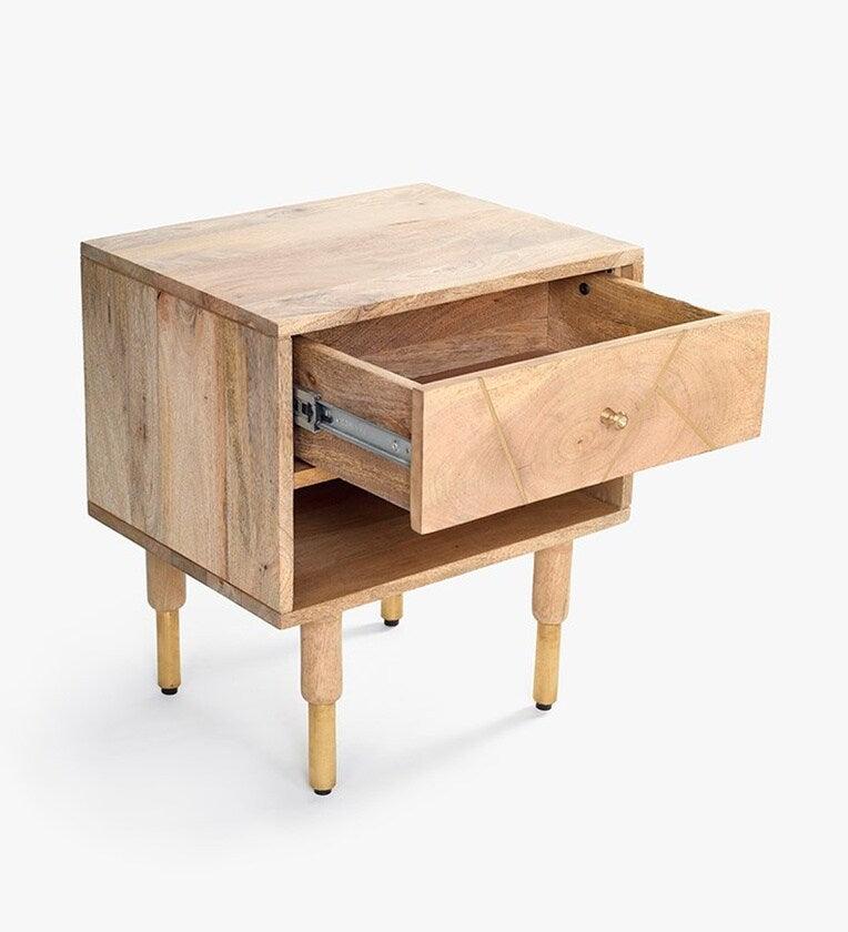 Solid Wood Bedside Table In Natural Finish - Ouch Cart 