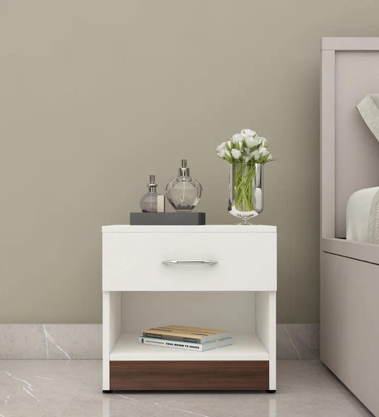 Bedside Table in Mist White Finish with Drawer - Ouch Cart 