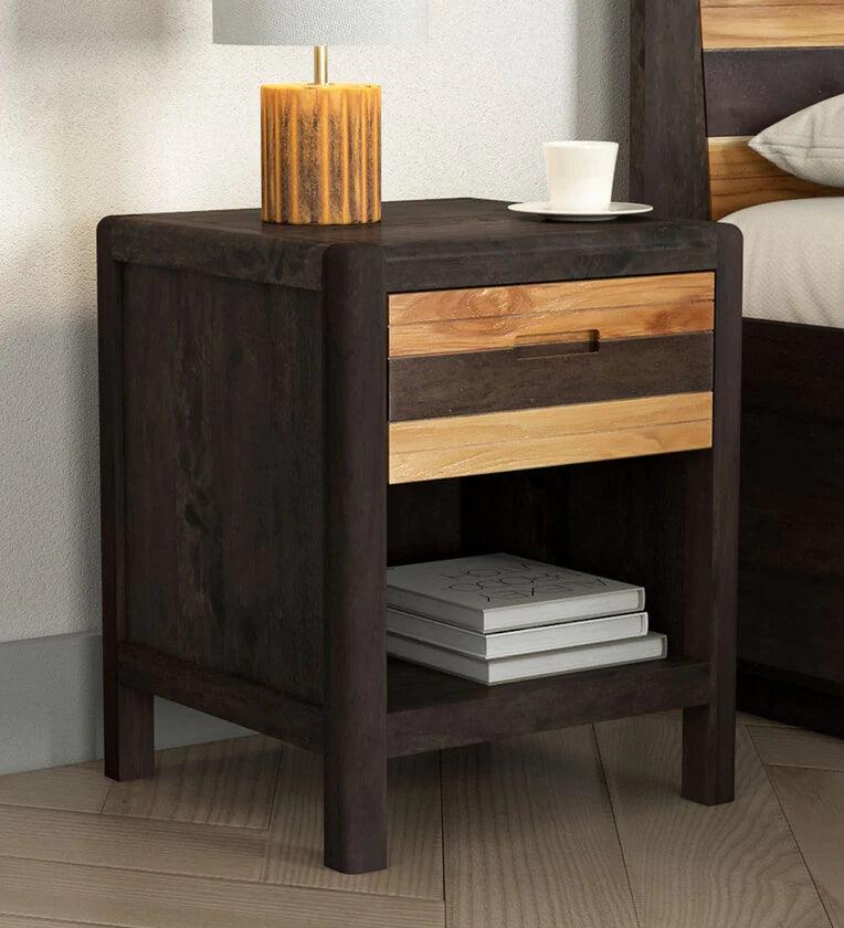 Solid Wood Night Stand In 2 Tone Finish - Ouch Cart 