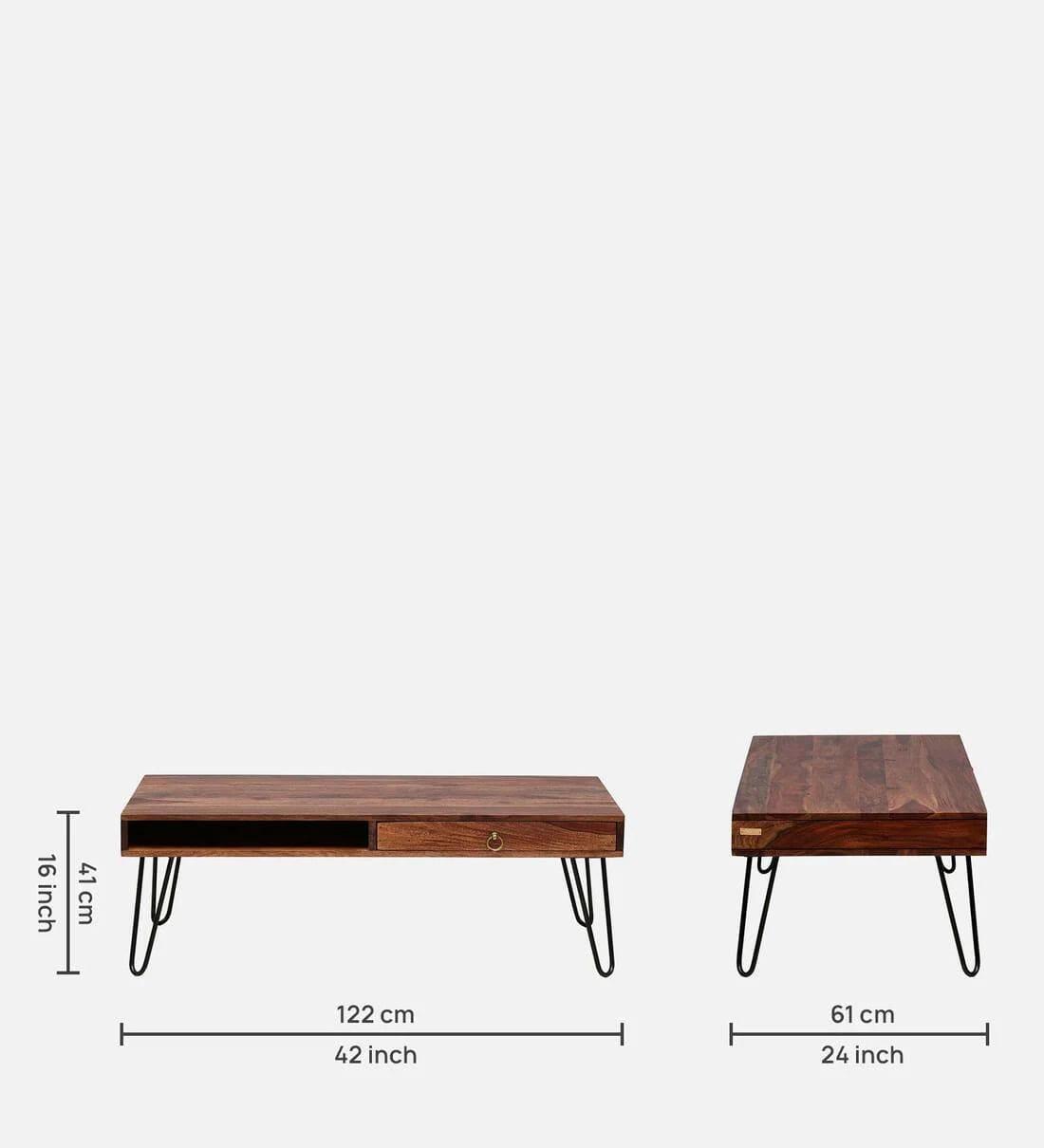 Gumina Sheesham Wood Coffee Table In Rustic Teak Finish, - Ouch Cart 