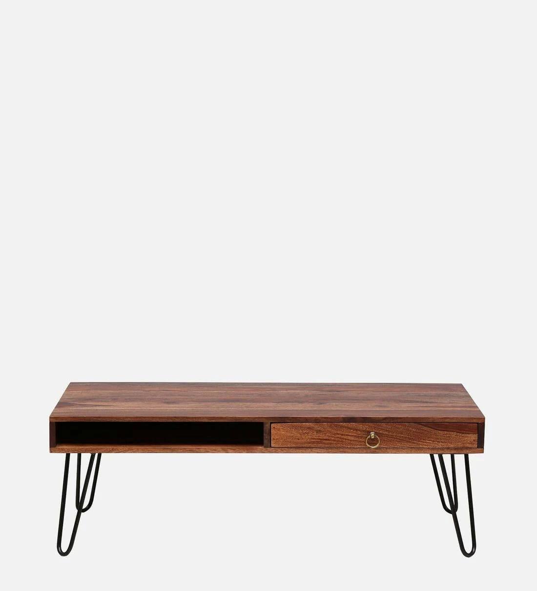 Gumina Sheesham Wood Coffee Table In Rustic Teak Finish,