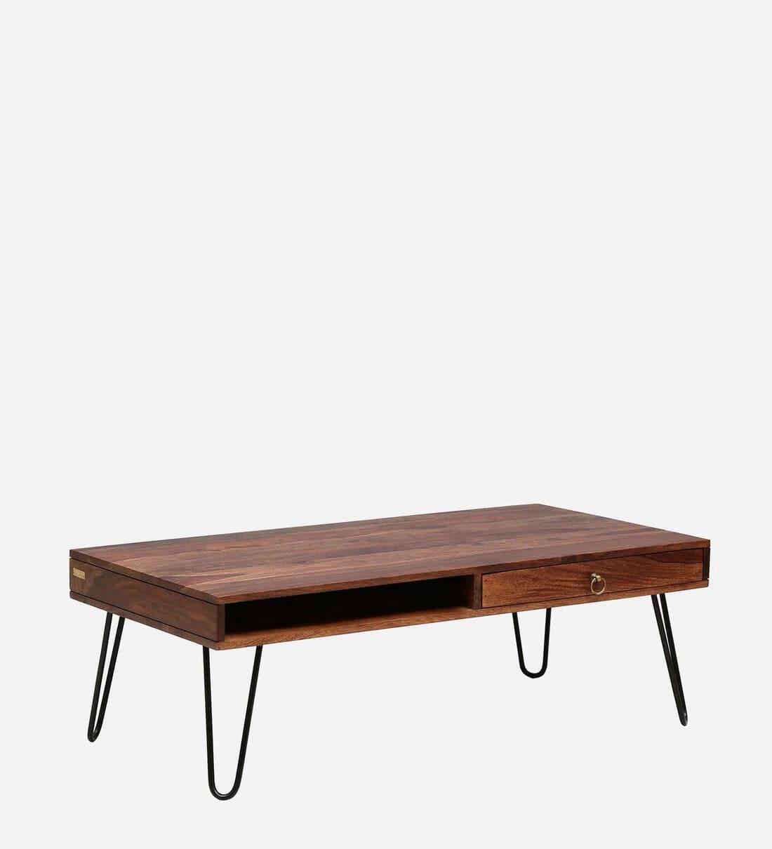 Gumina Sheesham Wood Coffee Table In Rustic Teak Finish,