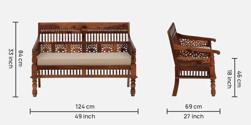 Sheesham Wood 2 Seater Sofa In Honey Oak Finish - Ouch Cart 