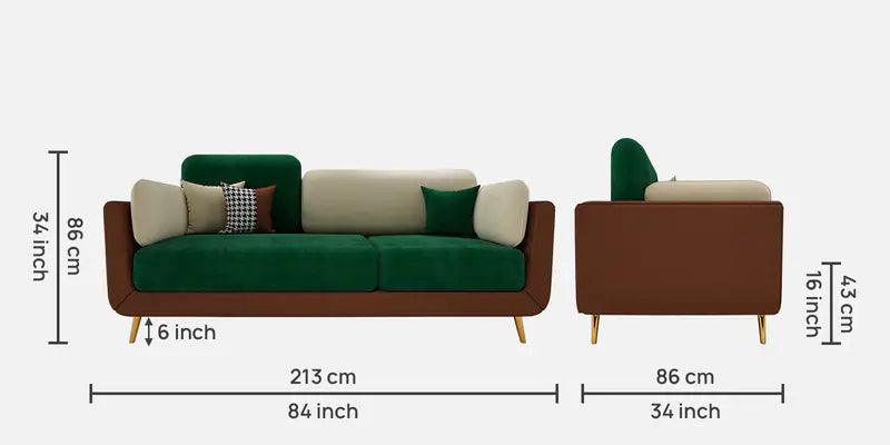 Velvet 3 Seater Sofa in Green & Beige Colour - Ouch Cart 