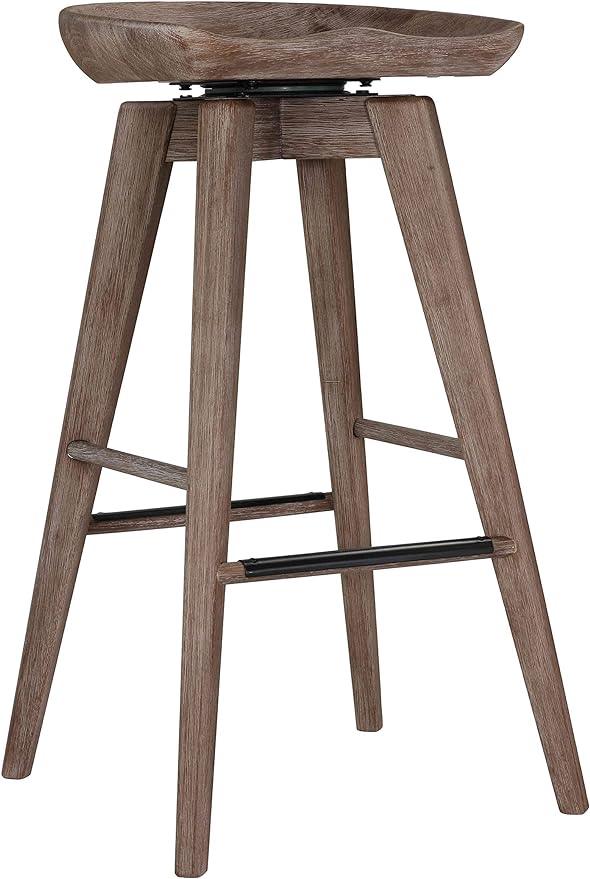 Home Tiwi Backless Swivel Barstool in Solid Wood, 29" Whitewash Gray - Ouch Cart 