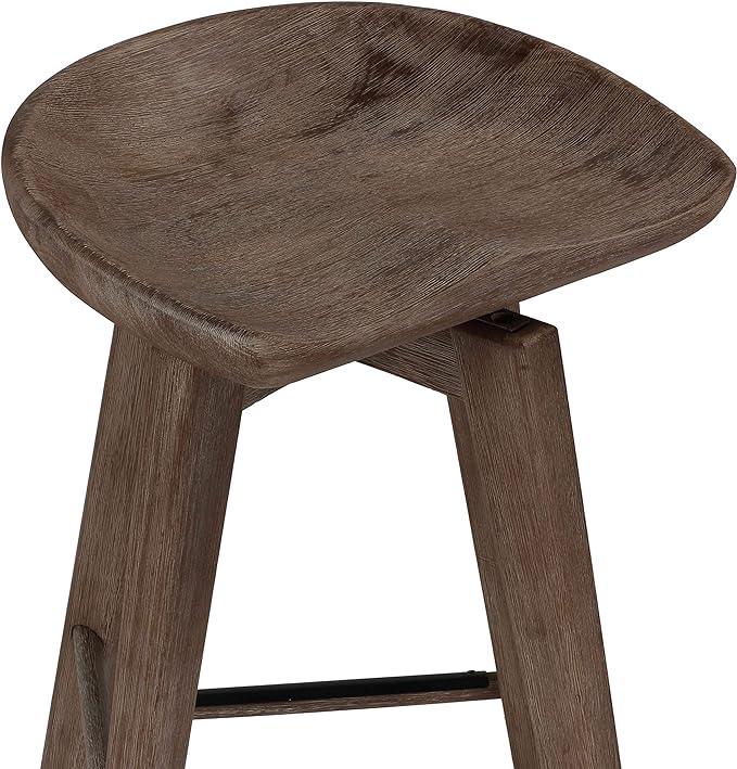 Home Tiwi Backless Swivel Barstool in Solid Wood, 29" Whitewash Gray - Ouch Cart 