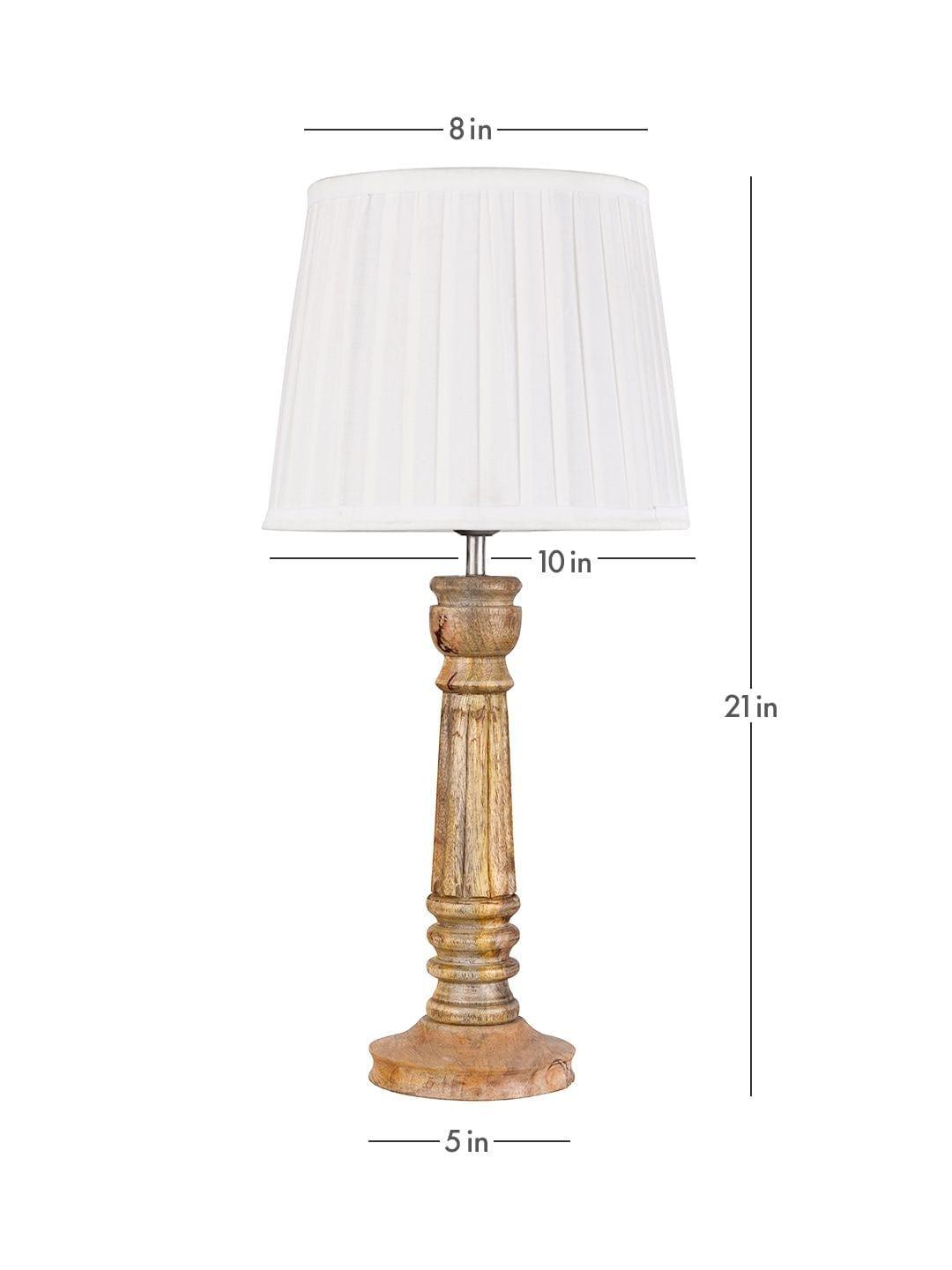 Wooden Pillar Brown lamp with pleeted White Soft Shade - Ouch Cart 