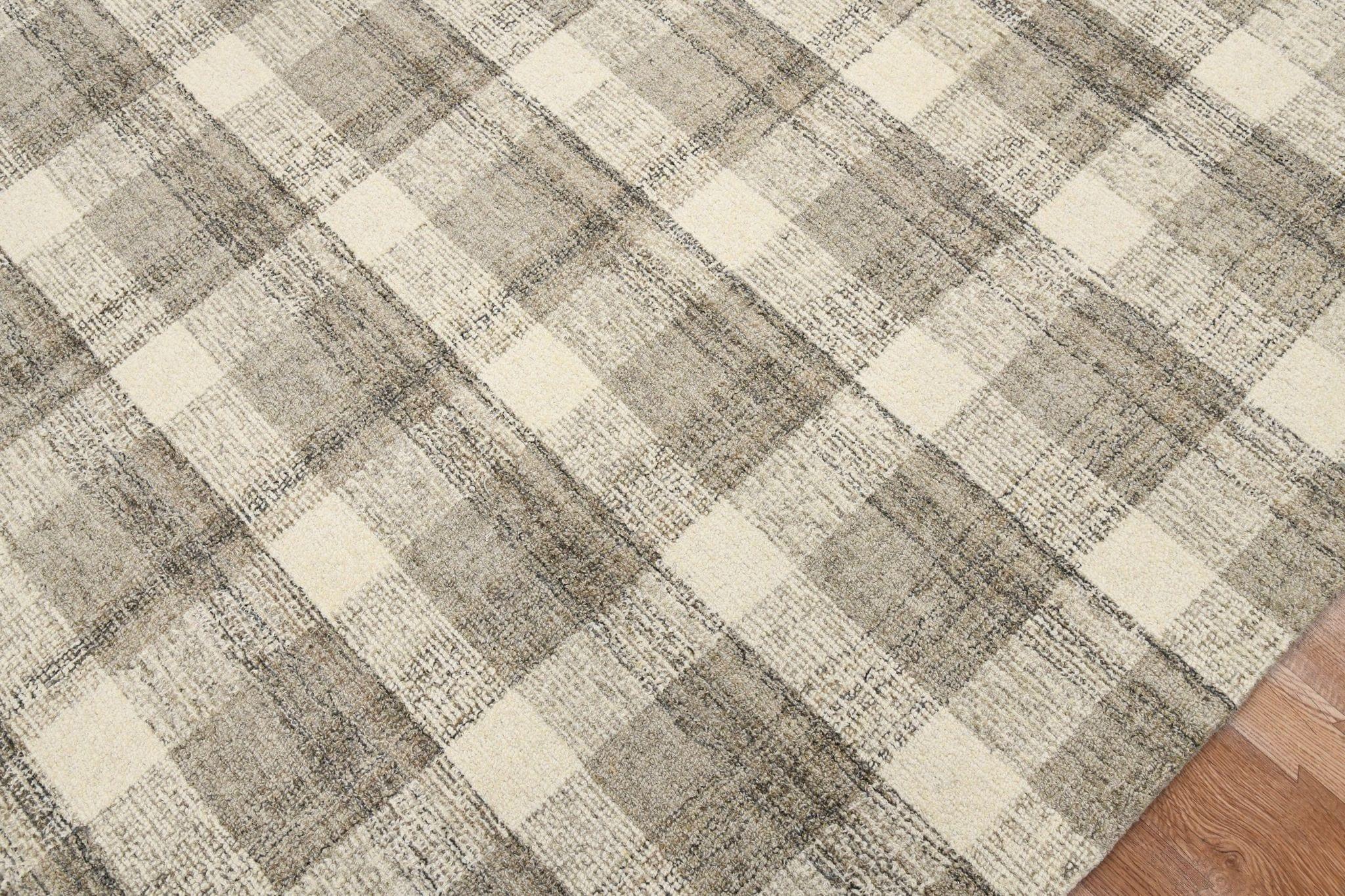 Sand Wool Tartan 8 X 10 Feet Hand-Tufted Carpet Checked Rug - Ouch Cart 