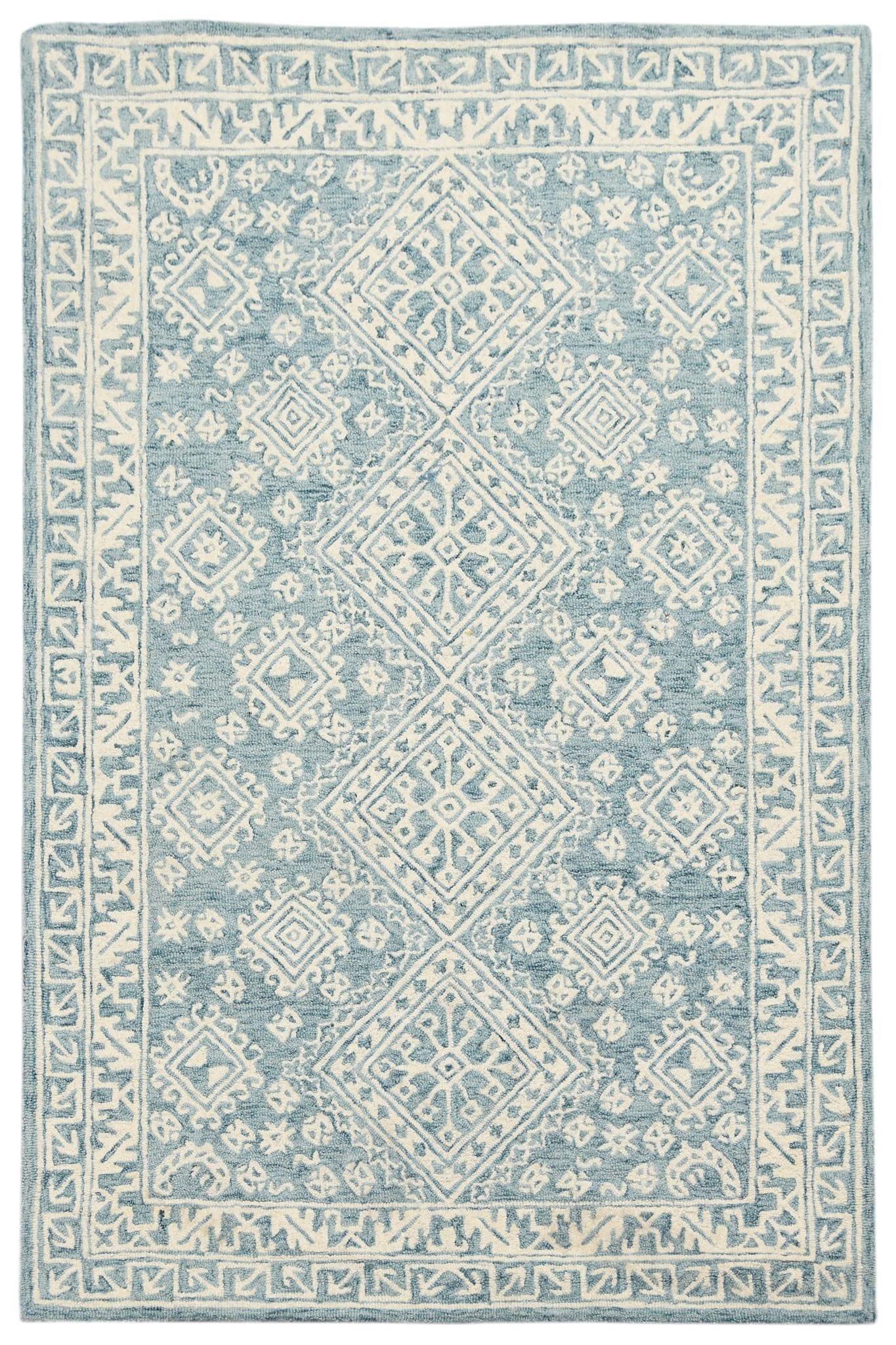 Teal Blaze Wool Boston 4x6 Feet Hand-Tufted Carpet - Rug - Ouch Cart 