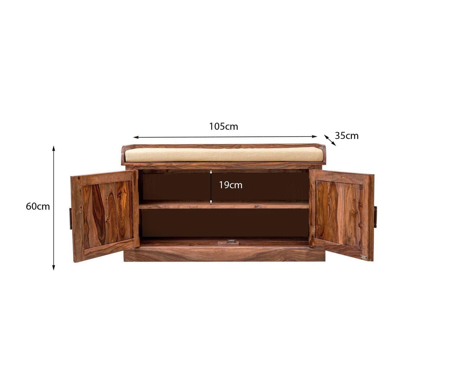 Sheesham Wood Hallway Storage Shoerack In Honey Finish