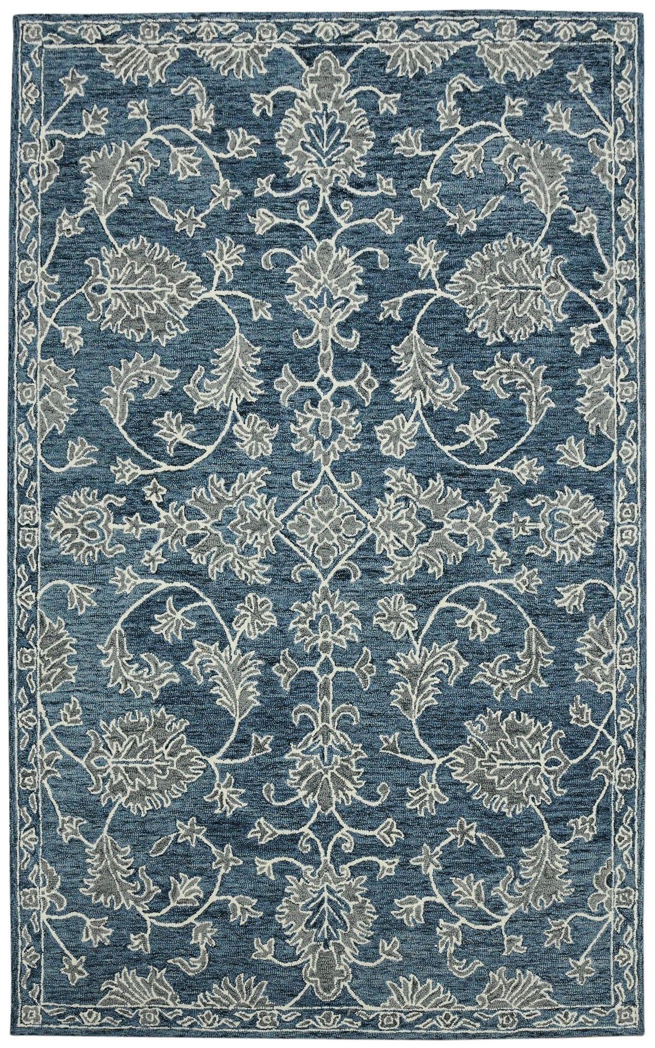Navy Wool Romania 8X10 Feet Hand-Tufted Carpet - Rug - Ouch Cart 