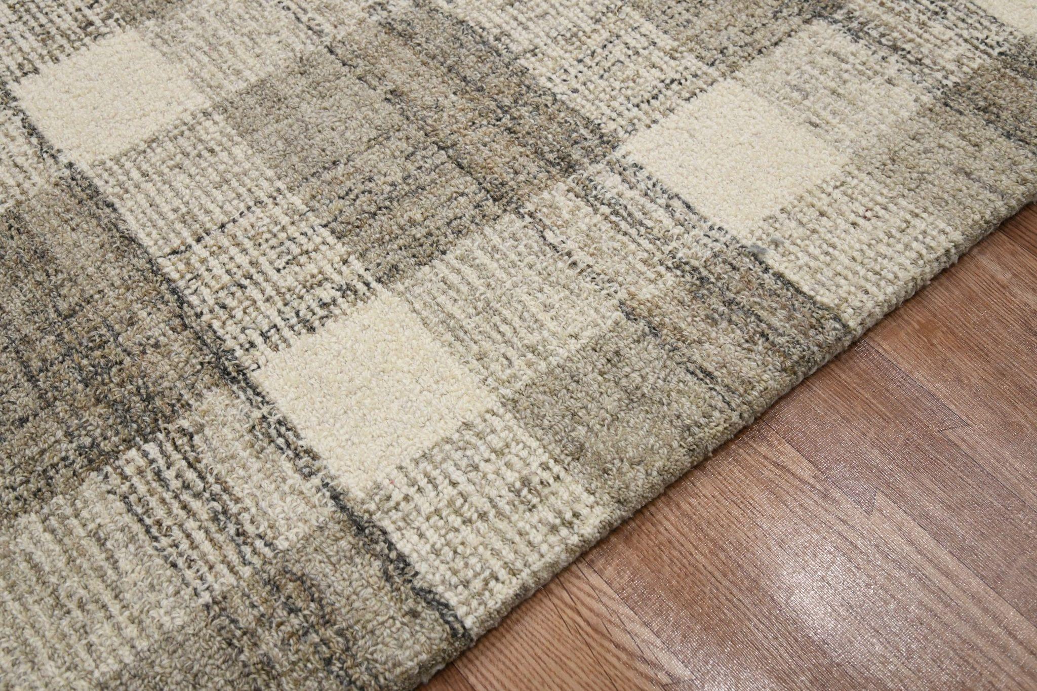Sand Wool Tartan 8 X 10 Feet Hand-Tufted Carpet Checked Rug - Ouch Cart 
