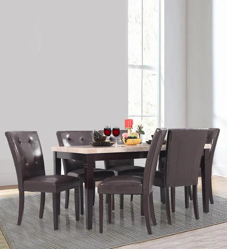 Marble 6 Seater Dining Set in Black Colour - Ouch Cart 