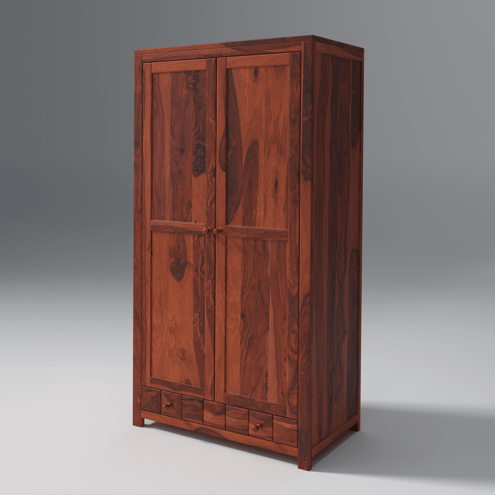 Pluto Sheesham Wood Wardrobe In Reddish Rosewood