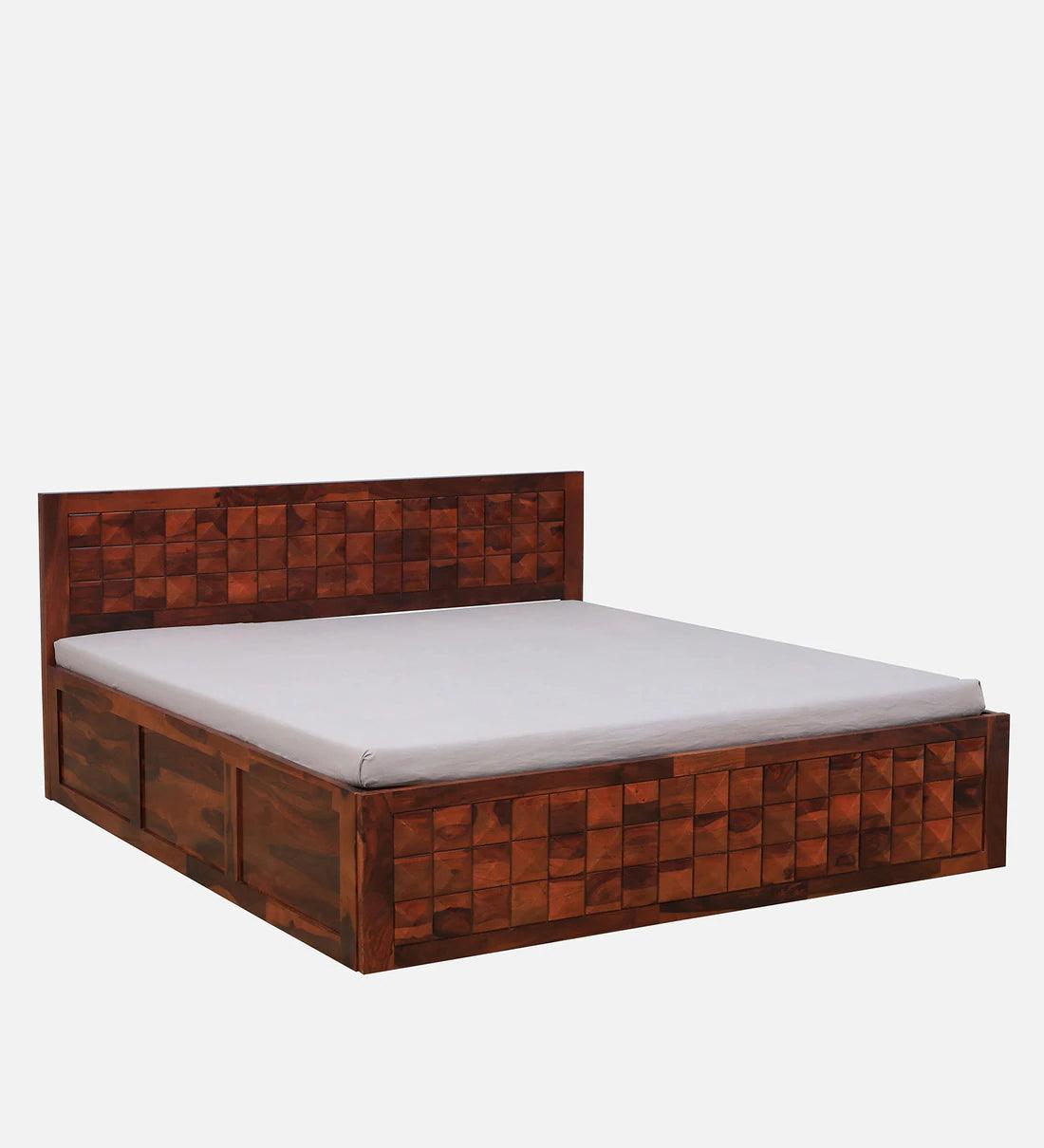 Sheesham Wood King Size Bed in Dark Brown Colour with Box Storage - Ouch Cart 