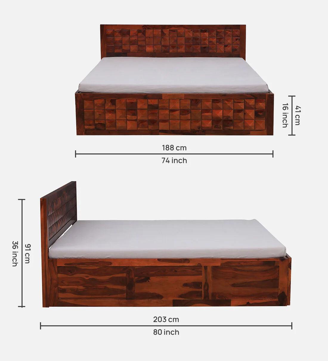 Sheesham Wood King Size Bed in Dark Brown Colour with Box Storage - Ouch Cart 