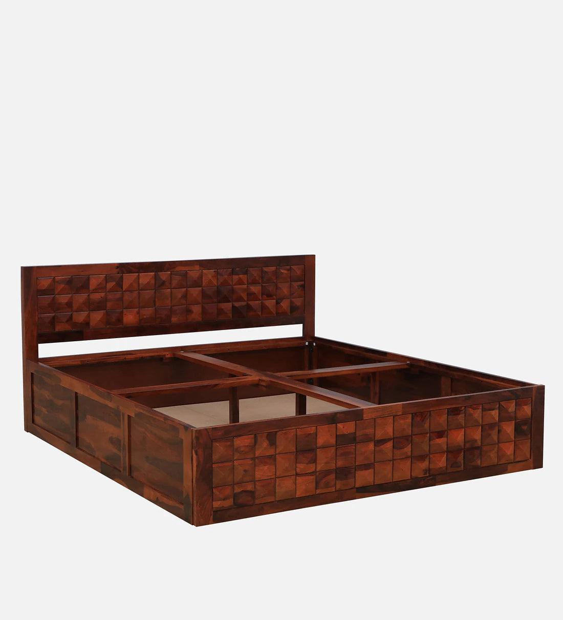 Sheesham Wood King Size Bed in Dark Brown Colour with Box Storage - Ouch Cart 