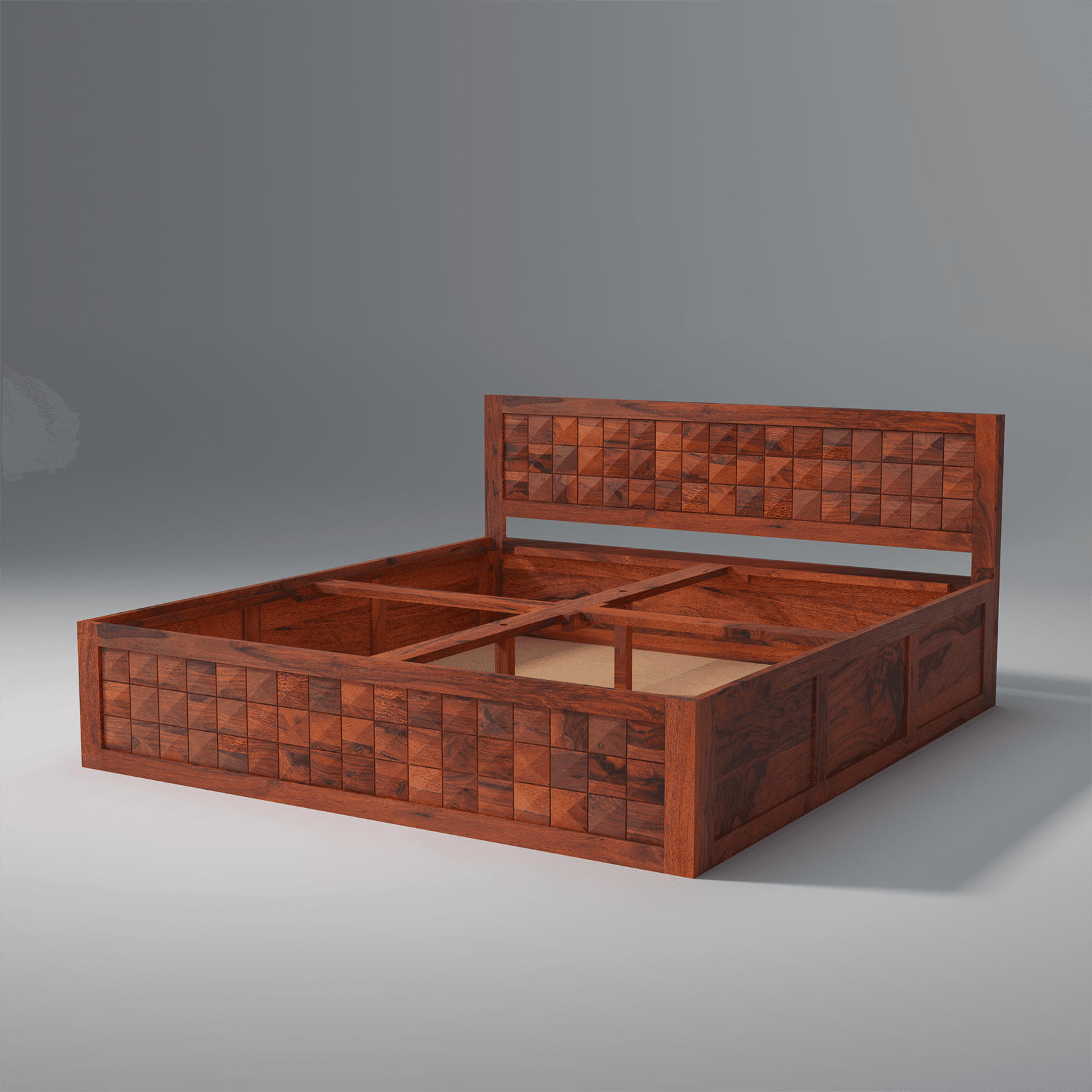 Pluto Sheesham Solid Wood Bedwith Storage In Reddish Rosewood - Ouch Cart 