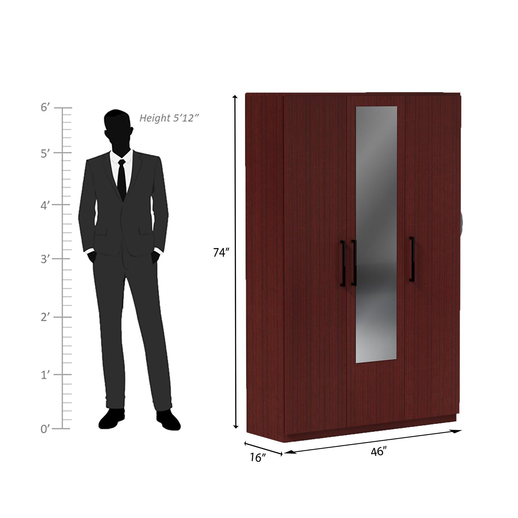 Prada 3 Door Engineered Wood Wardrobe In Mahogany