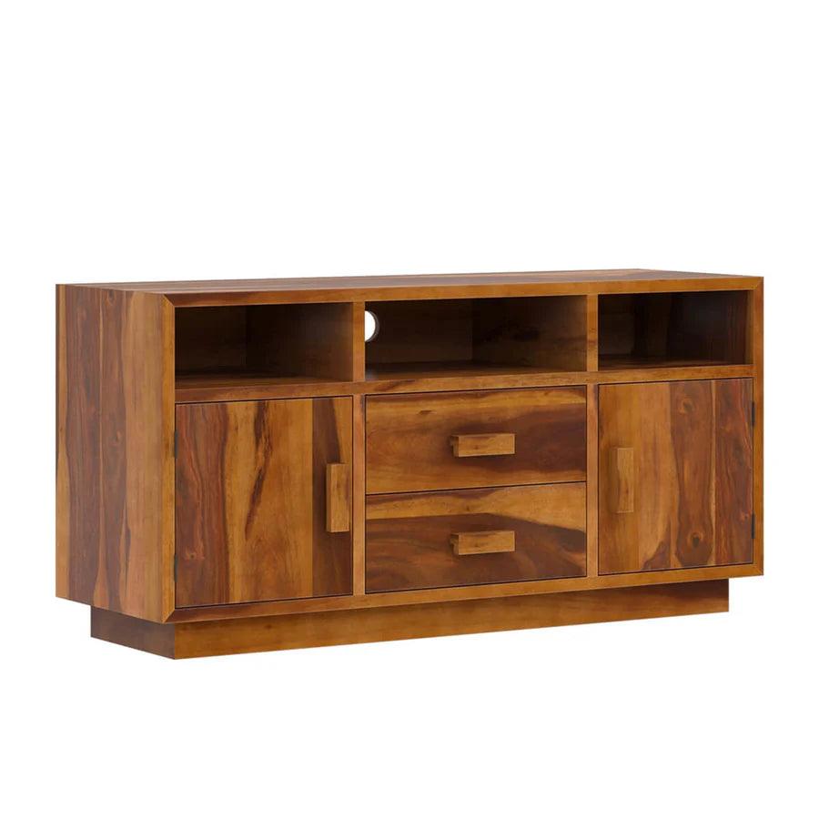 BAARA SOLID WOOD TV MEDIA STAND WITH DRAWERS - Ouch Cart 