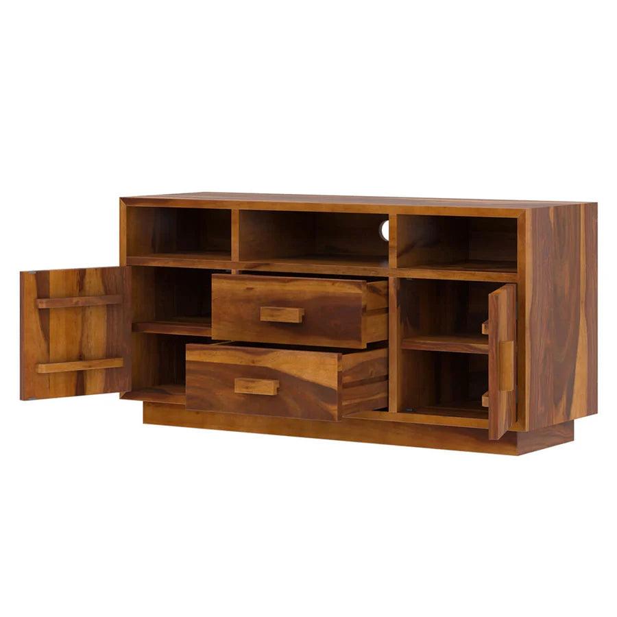 BAARA SOLID WOOD TV MEDIA STAND WITH DRAWERS - Ouch Cart 